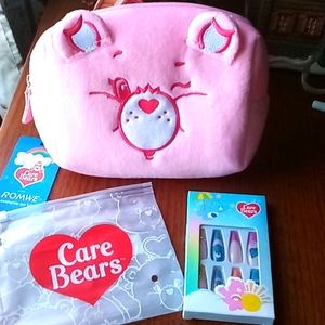 Care Bears pink plush Makeup bag and 24 press on nails